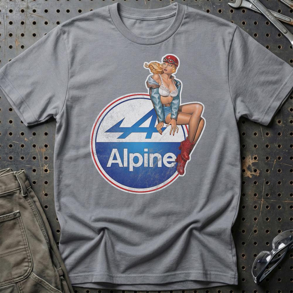 Alpine Pinup - Unisex T-Shirt , Bomuld-Beklædning-Alpine-Grå Sport-S-Garage Culture Shop- garage - man cave - merchandise