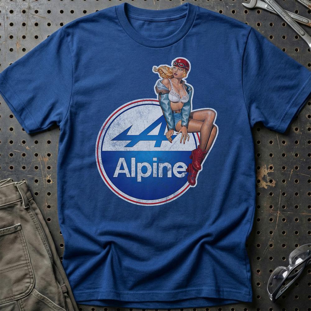 Alpine Pinup - Unisex T-Shirt , Bomuld-Beklædning-Alpine-Blå Royal-S-Garage Culture Shop- garage - man cave - merchandise