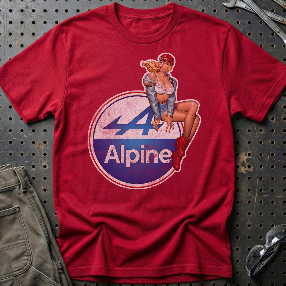 Alpine Pinup - Unisex T-Shirt , Bomuld-Beklædning-Alpine-Rød-S-Garage Culture Shop- garage - man cave - merchandise