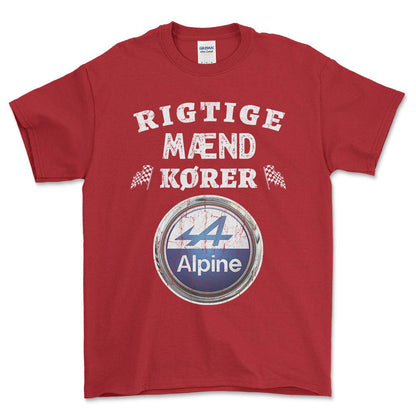 Alpine Rigtige Mænd Kører Unisex T-Shirt , Bomuld-Beklædning-Alpine-Rød-S-Forside-Garage Culture Shop- garage - man cave - merchandise