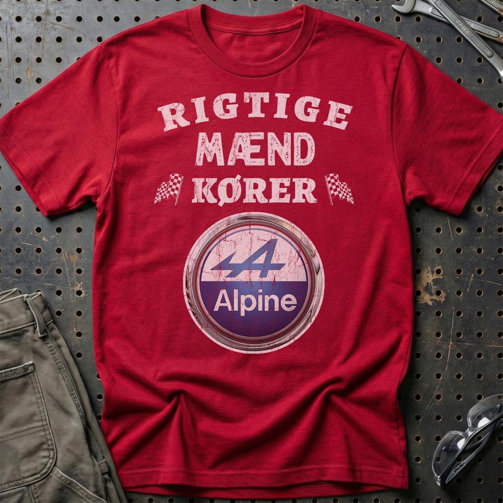 Alpine Rigtige Mænd Kører Unisex T-Shirt , Bomuld-Beklædning-Alpine-Rød-S-Garage Culture Shop- garage - man cave - merchandise