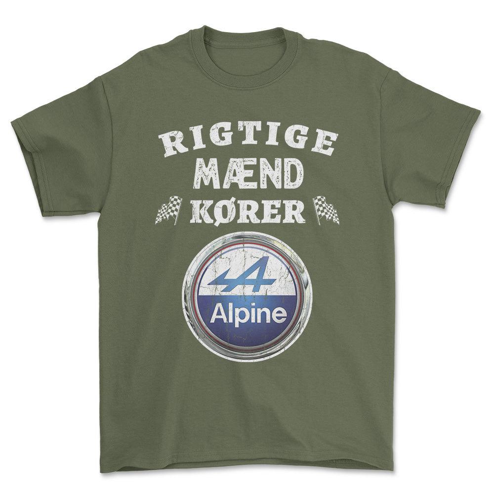 Alpine Rigtige Mænd Kører Unisex T-Shirt , Bomuld-Beklædning-Alpine-Grøn Militær-S-Forside-Garage Culture Shop- garage - man cave - merchandise