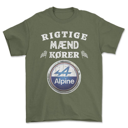 Alpine Rigtige Mænd Kører Unisex T-Shirt , Bomuld-Beklædning-Alpine-Grøn Militær-S-Forside-Garage Culture Shop- garage - man cave - merchandise