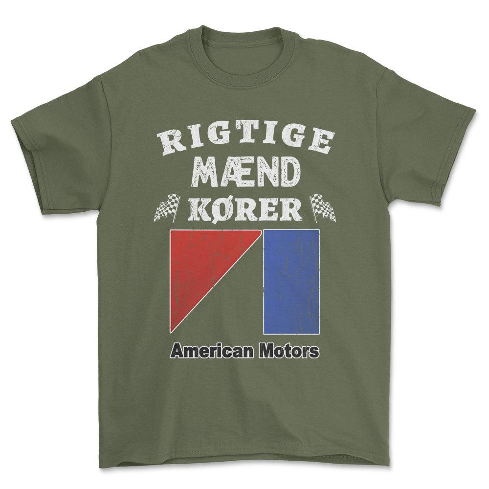 American Motors Rigtige Mænd Kører Unisex T-Shirt , Bomuld-Beklædning-AMC-Grøn Militær-S-Forside-Garage Culture Shop- garage - man cave - merchandise