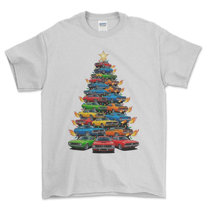 American Muscle Juletræ Christmas Tree - Unisex T-Shirt-Beklædning-Muscle Car-Hvid-S-Forside-Garage Culture Shop- garage - man cave - merchandise