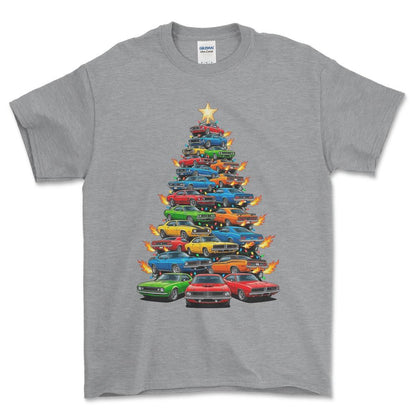 American Muscle Juletræ Christmas Tree - Unisex T-Shirt-Beklædning-Muscle Car-Grå Sport-S-Forside-Garage Culture Shop- garage - man cave - merchandise