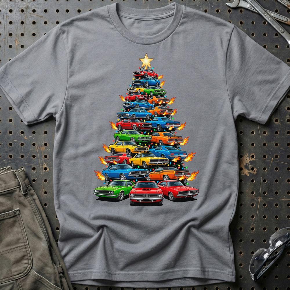 American Muscle Juletræ Christmas Tree - Unisex T-Shirt-Beklædning-Muscle Car-Grå Sport-S-Garage Culture Shop- garage - man cave - merchandise
