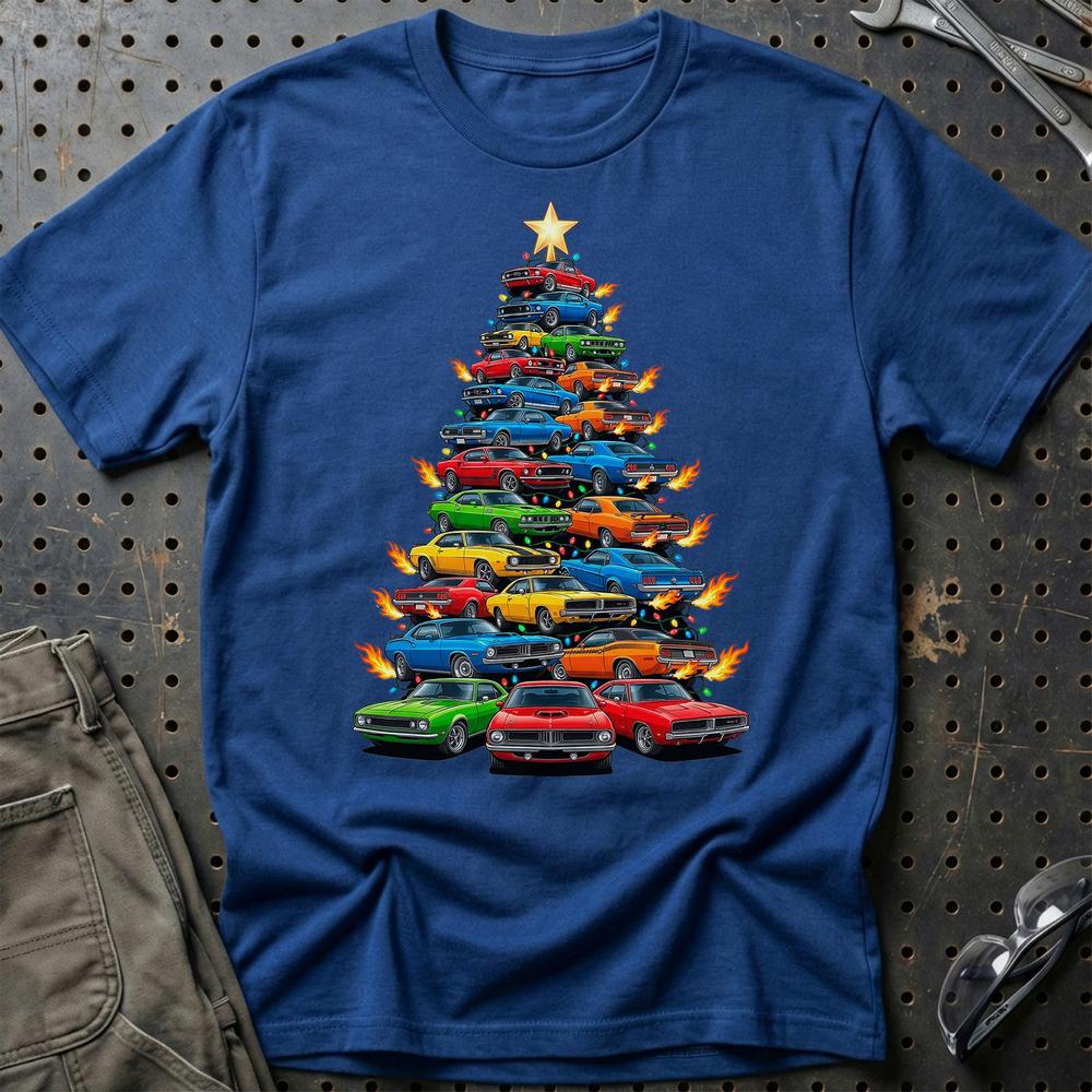 American Muscle Juletræ Christmas Tree - Unisex T-Shirt-Beklædning-Muscle Car-Blå Royal-S-Garage Culture Shop- garage - man cave - merchandise