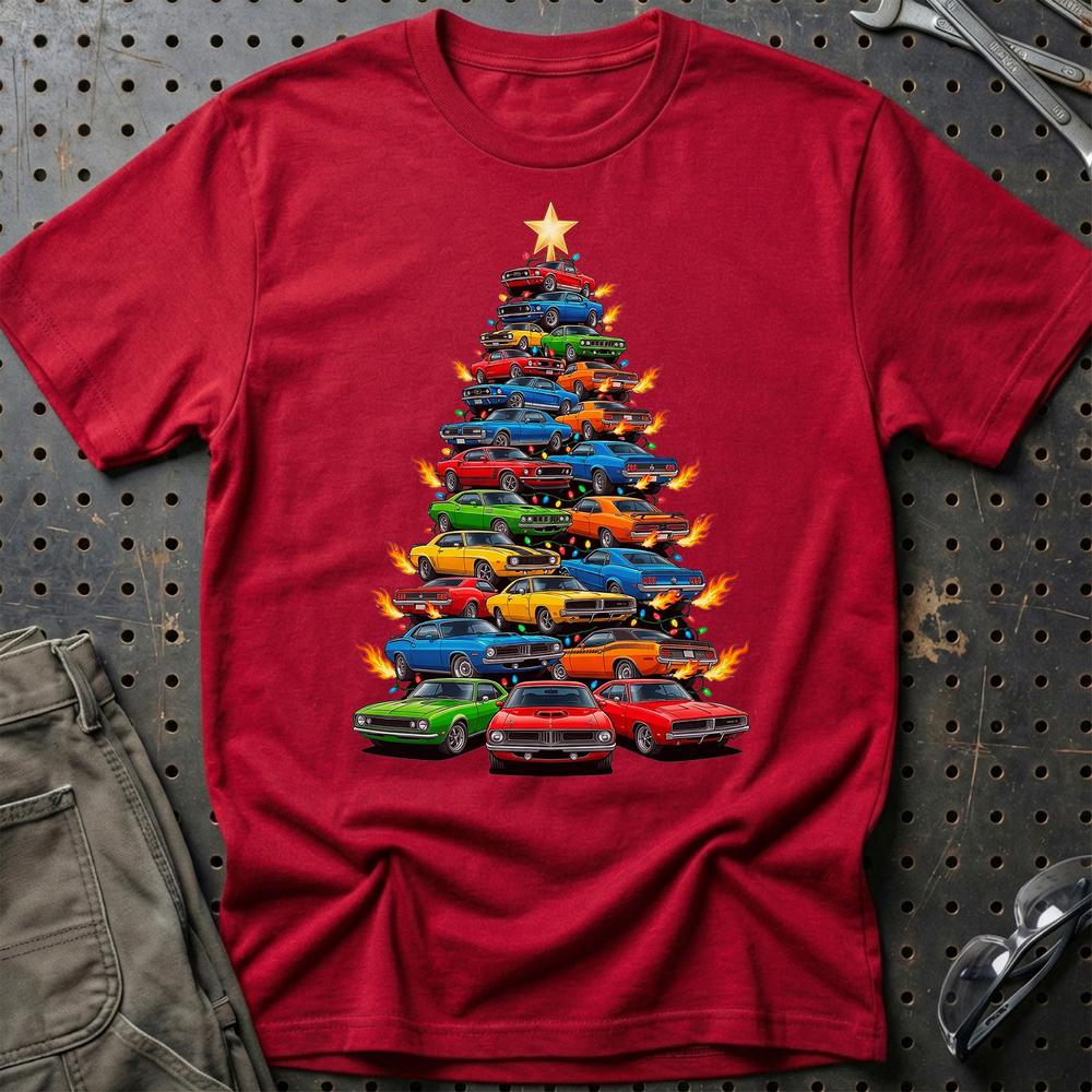 American Muscle Juletræ Christmas Tree - Unisex T-Shirt-Beklædning-Muscle Car-Rød-S-Garage Culture Shop- garage - man cave - merchandise
