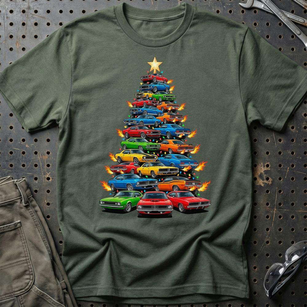 American Muscle Juletræ Christmas Tree - Unisex T-Shirt-Beklædning-Muscle Car-Grøn Militær-S-Garage Culture Shop- garage - man cave - merchandise