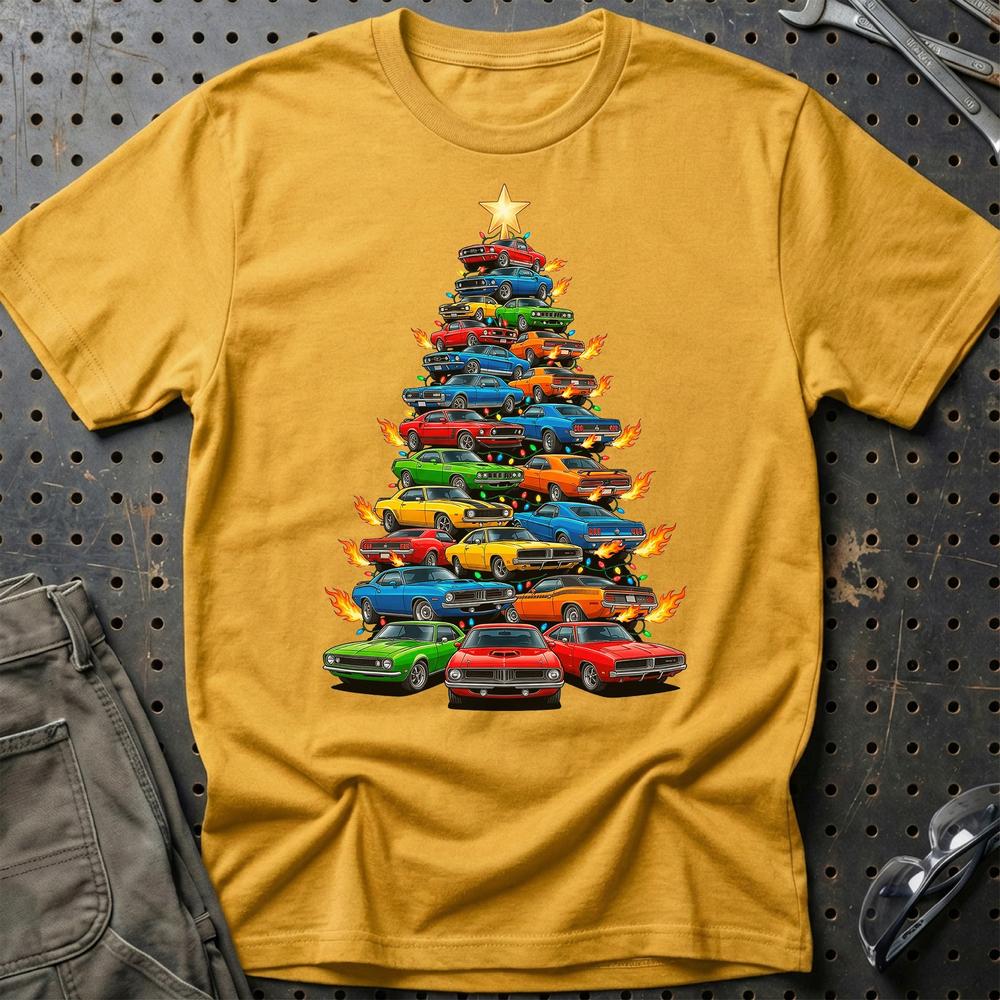American Muscle Juletræ Christmas Tree - Unisex T-Shirt-Beklædning-Muscle Car-Guld-S-Garage Culture Shop- garage - man cave - merchandise