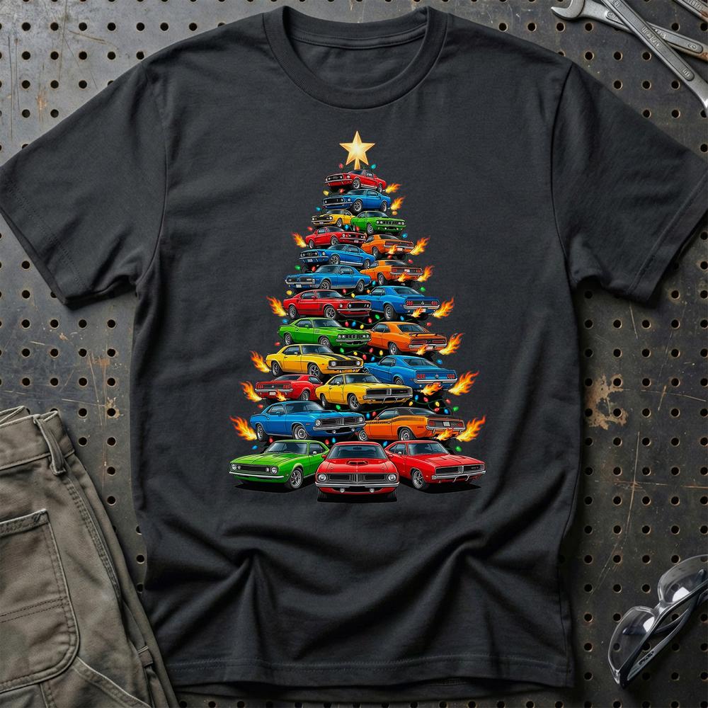American Muscle Juletræ Christmas Tree - Unisex T-Shirt-Beklædning-Muscle Car-Sort-S-Garage Culture Shop- garage - man cave - merchandise