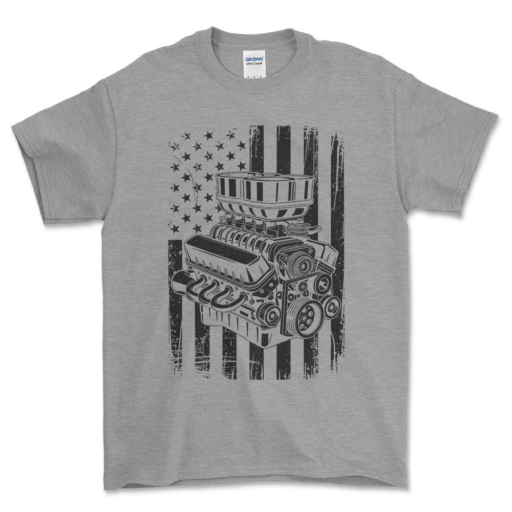 American V8 T-Shirt , Bomuld-Beklædning-Garage Culture-Grå Sport-S-Forside-Garage Culture Shop- garage - man cave - merchandise