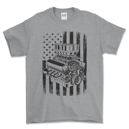 American V8 T-Shirt , Bomuld-Beklædning-Garage Culture-Grå Sport-S-Forside-Garage Culture Shop- garage - man cave - merchandise