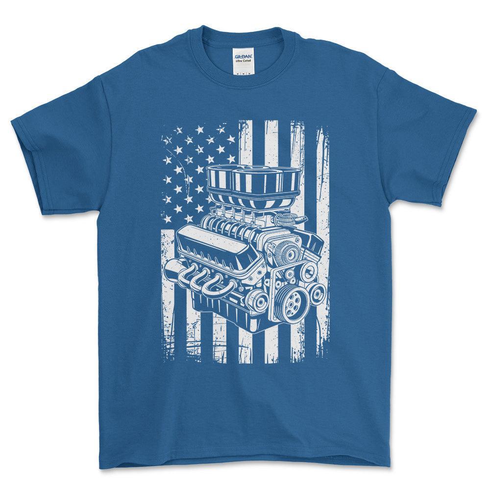 American V8 T-Shirt , Bomuld-Beklædning-Garage Culture-Blå Royal-S-Forside-Garage Culture Shop- garage - man cave - merchandise