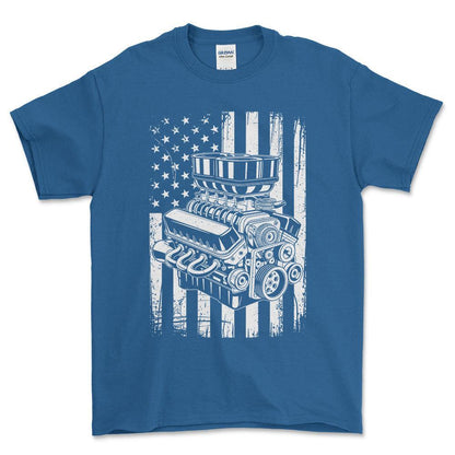 American V8 T-Shirt , Bomuld-Beklædning-Garage Culture-Blå Royal-S-Forside-Garage Culture Shop- garage - man cave - merchandise