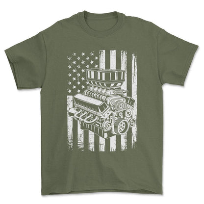 American V8 T-Shirt , Bomuld-Beklædning-Garage Culture-Grøn Militær-S-Forside-Garage Culture Shop- garage - man cave - merchandise