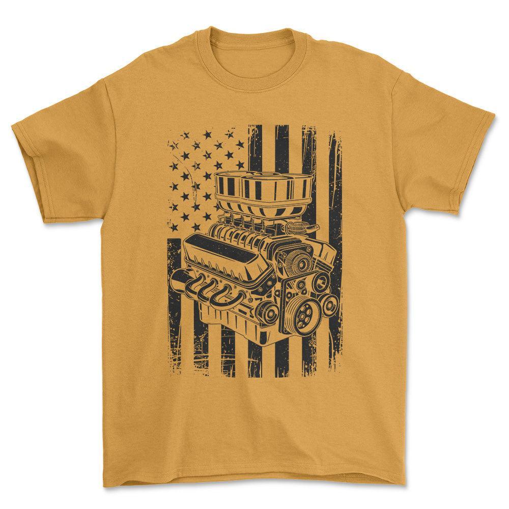 American V8 T-Shirt , Bomuld-Beklædning-Garage Culture-Guld-S-Forside-Garage Culture Shop- garage - man cave - merchandise