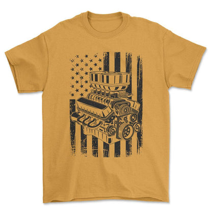 American V8 T-Shirt , Bomuld-Beklædning-Garage Culture-Guld-S-Forside-Garage Culture Shop- garage - man cave - merchandise