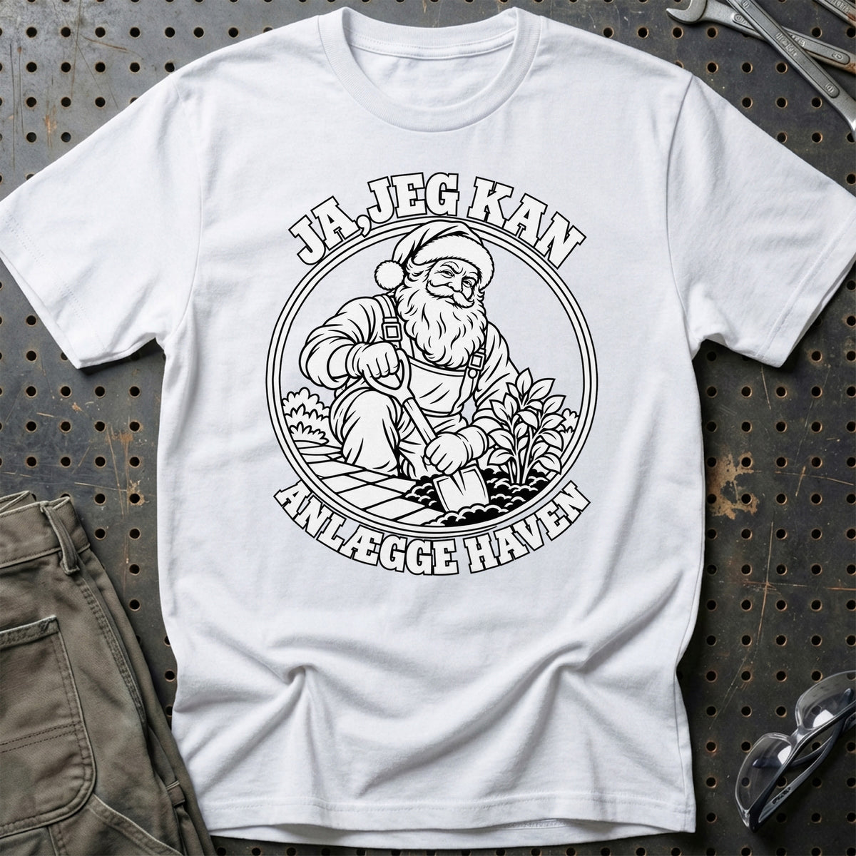 
Anlægsgartner – Santa Kan Det – Jul T-Shirt – Hvid