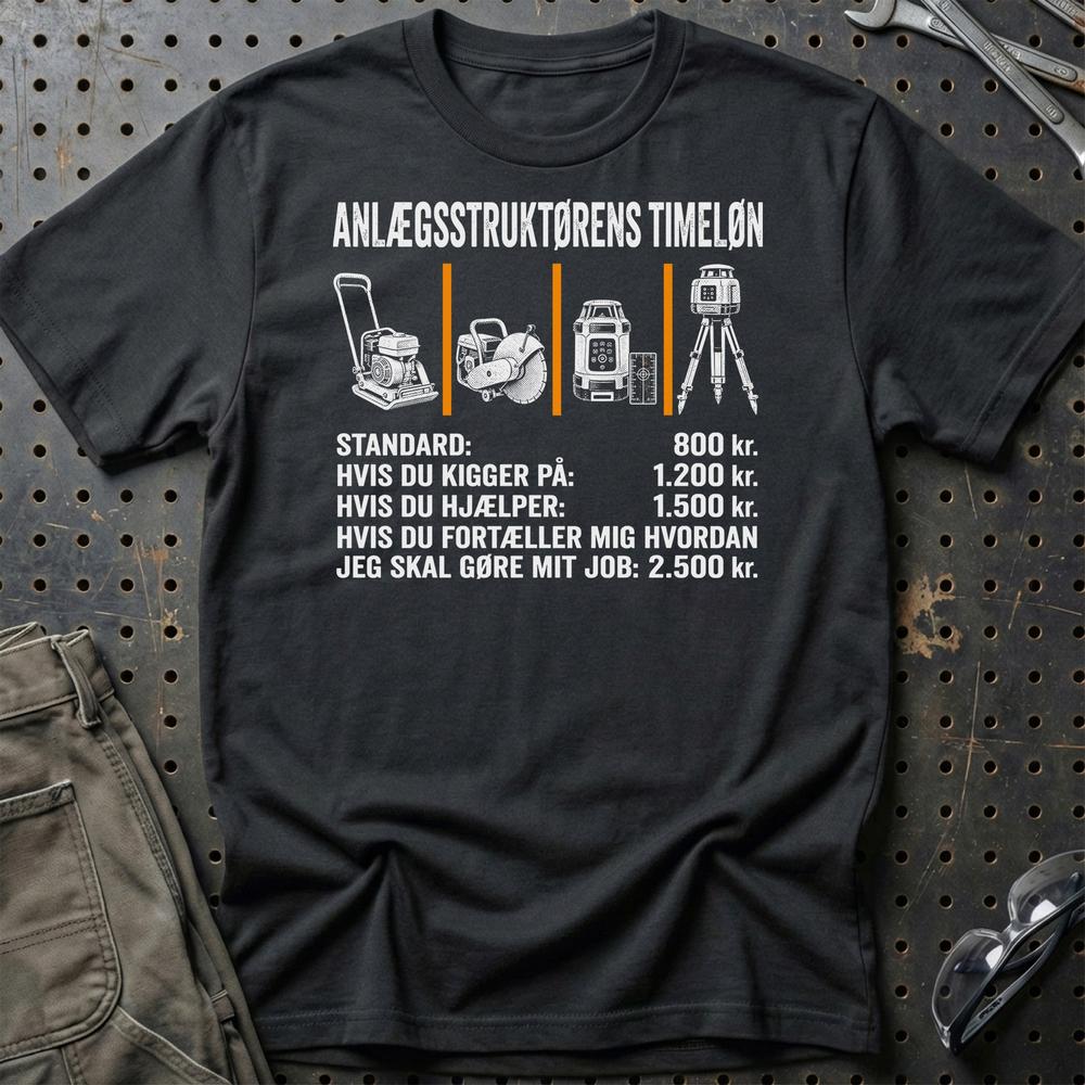 Anlægsstruktørens Timeløn T-Shirt-Beklædning-Garage Culture-Sort-S-Garage Culture Shop- garage - man cave - merchandise
