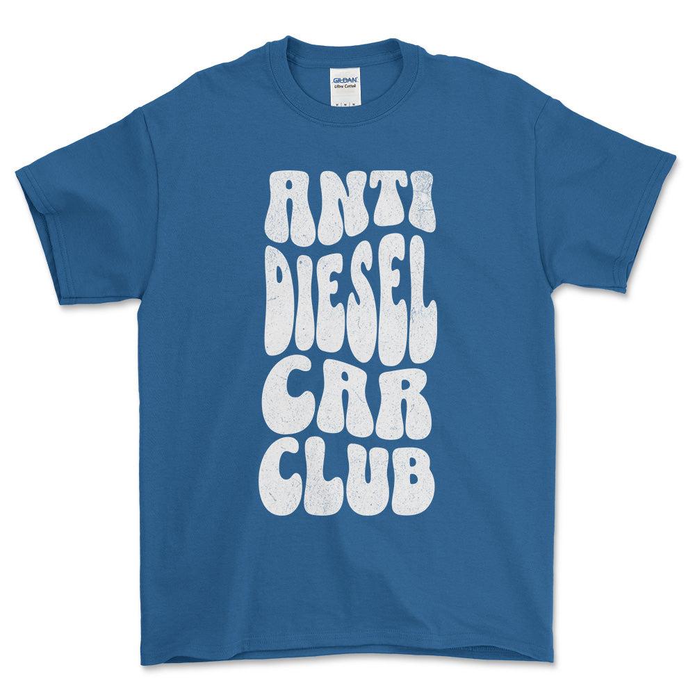 Anti Diesel Car Club - Unisex T-Shirt , Bomuld-Beklædning-Garage Culture-Blå Royal-S-Forside-Garage Culture Shop- garage - man cave - merchandise