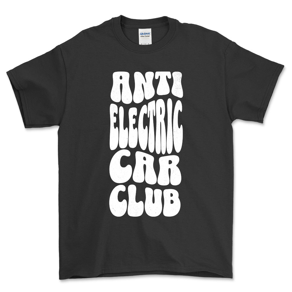 Anti Electric Car Club - Unisex T-Shirt , Bomuld-Beklædning-Garage Culture-Sort-S-Garage Culture Shop- garage - man cave - merchandise