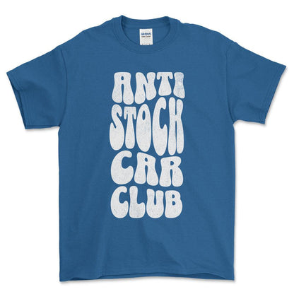 Anti Stock Car Club - Unisex T-Shirt , Bomuld-Beklædning-Garage Culture-Blå Royal-S-Forside-Garage Culture Shop- garage - man cave - merchandise
