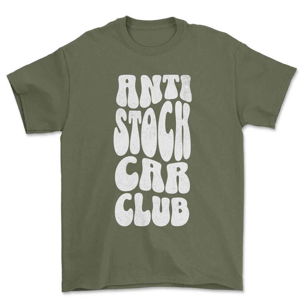Anti Stock Car Club - Unisex T-Shirt , Bomuld-Beklædning-Garage Culture-Grøn Militær-S-Forside-Garage Culture Shop- garage - man cave - merchandise