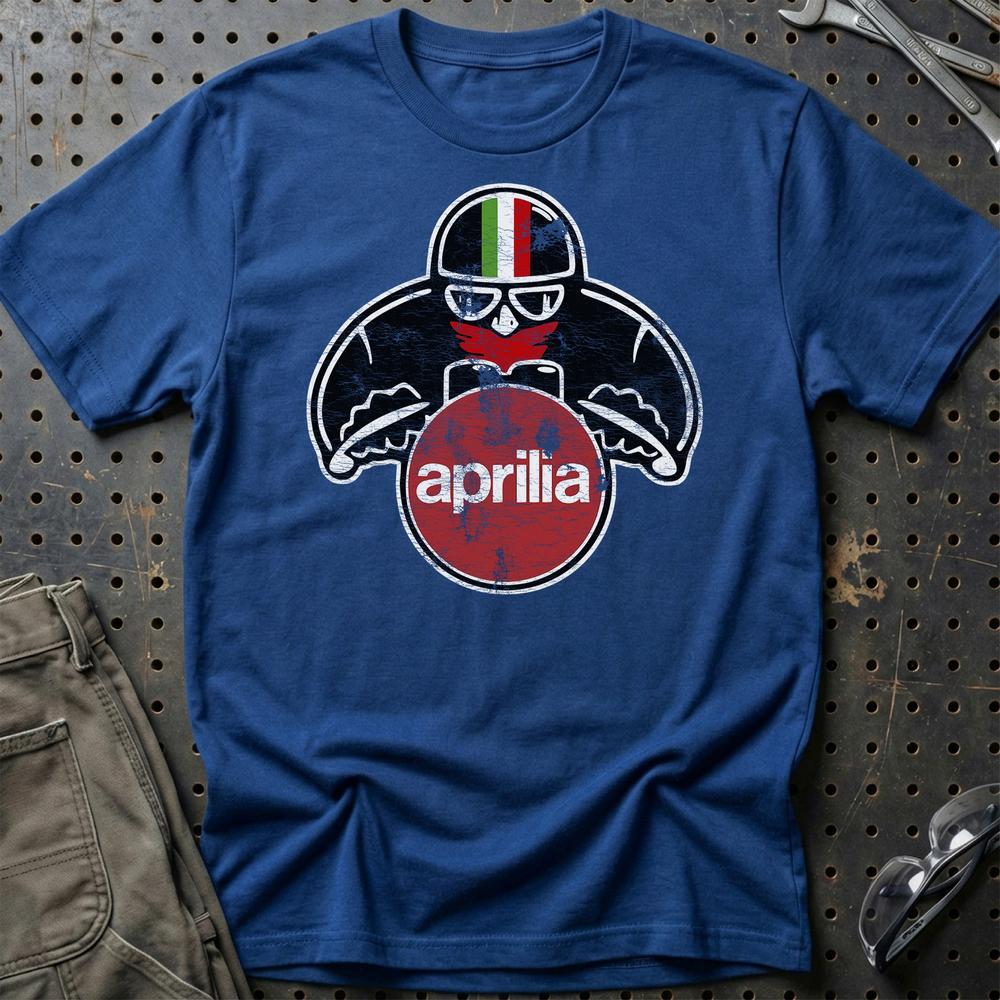 Aprilia Biker Vintage Style T-Shirt-Beklædning-Aprilia-Blå Royal-S-Garage Culture Shop- garage - man cave - merchandise
