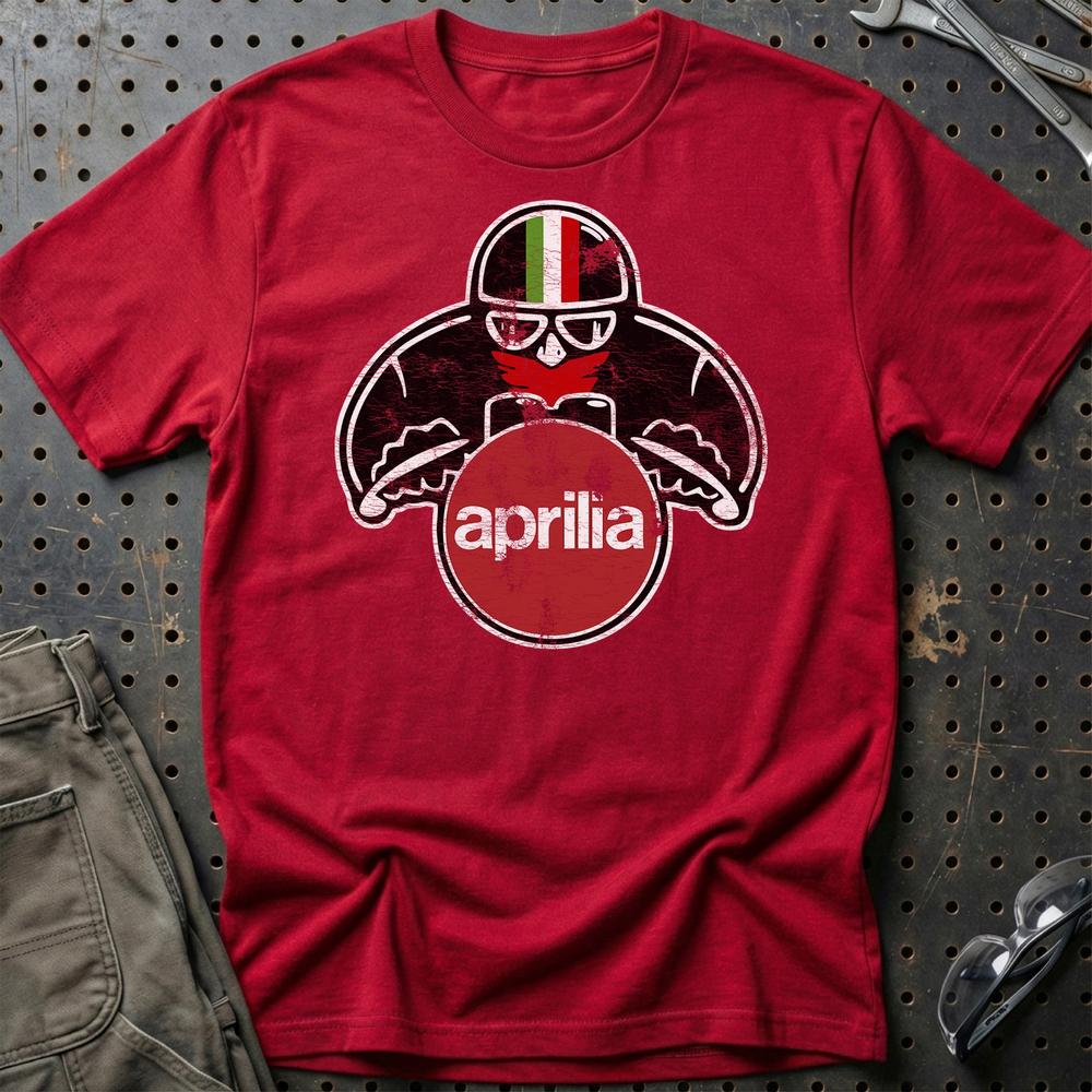 Aprilia Biker Vintage Style T-Shirt-Beklædning-Aprilia-Rød-S-Garage Culture Shop- garage - man cave - merchandise