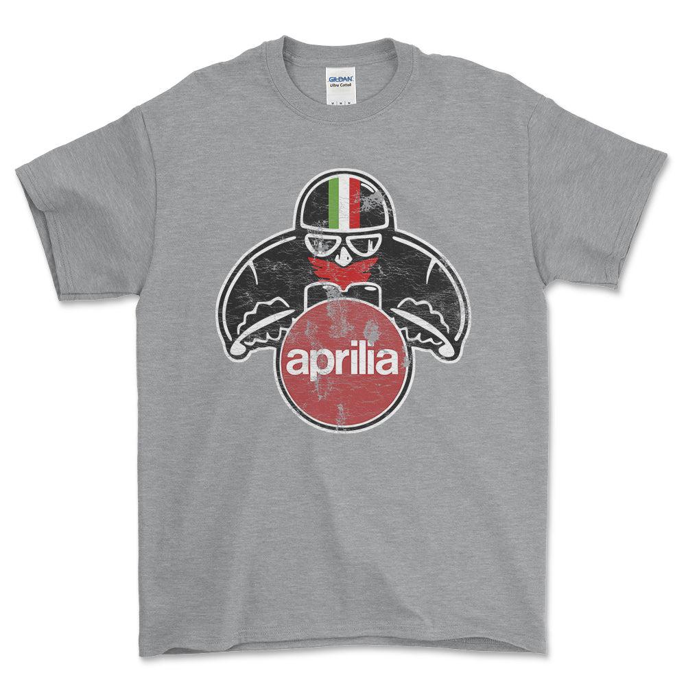 Aprilia Biker Vintage Style Unisex T-Shirt , Bomuld-Beklædning-Aprilia-Grå Sport-S-Forside-Garage Culture Shop- garage - man cave - merchandise