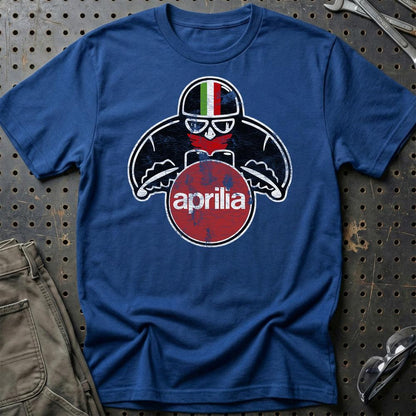 Aprilia Biker Vintage Style Unisex T-Shirt , Bomuld-Beklædning-Aprilia-Blå Royal-S-Garage Culture Shop- garage - man cave - merchandise