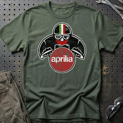 Aprilia Biker Vintage Style Unisex T-Shirt , Bomuld-Beklædning-Aprilia-Grøn Militær-S-Garage Culture Shop- garage - man cave - merchandise