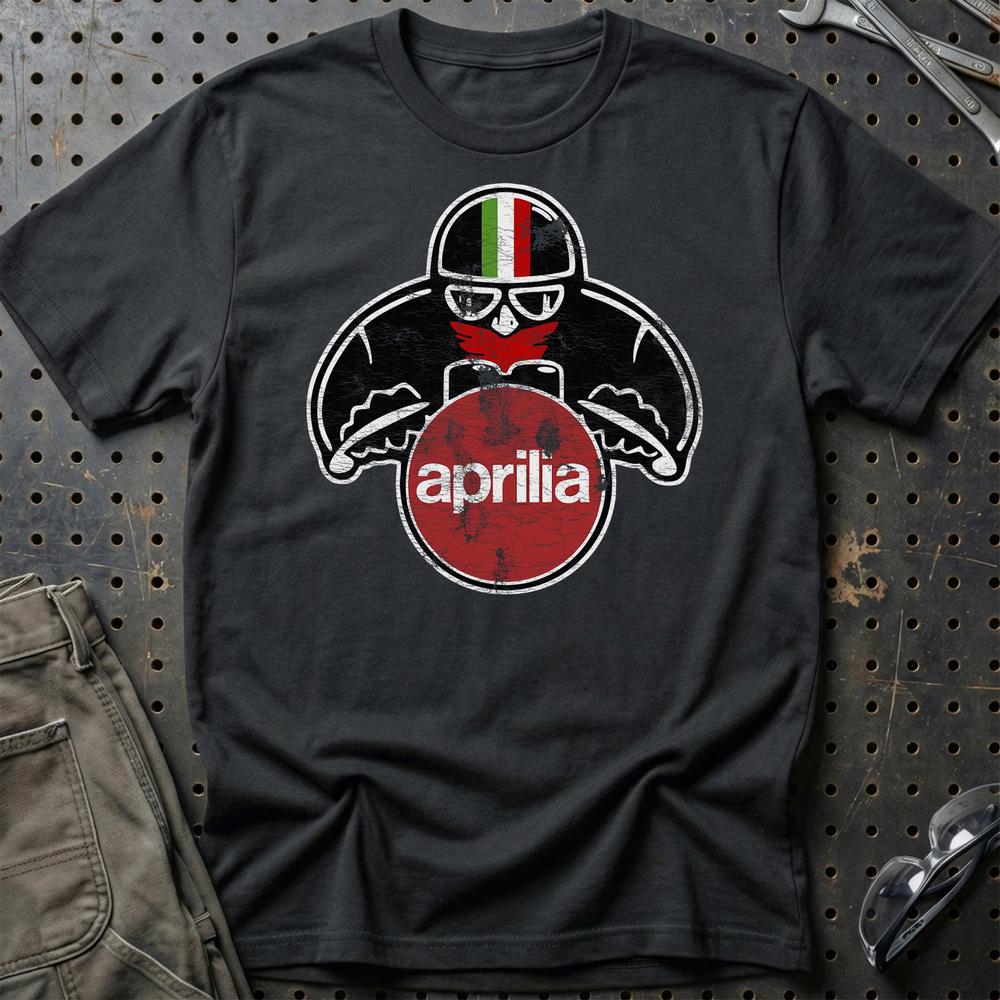 Aprilia Biker Vintage Style Unisex T-Shirt , Bomuld-Beklædning-Aprilia-Sort-S-Garage Culture Shop- garage - man cave - merchandise