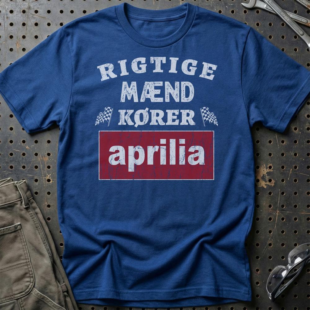 Aprilia Rigtige Mænd Kører - Unisex T-Shirt , Bomuld-Beklædning-Aprilia-Blå Royal-S-Garage Culture Shop- garage - man cave - merchandise