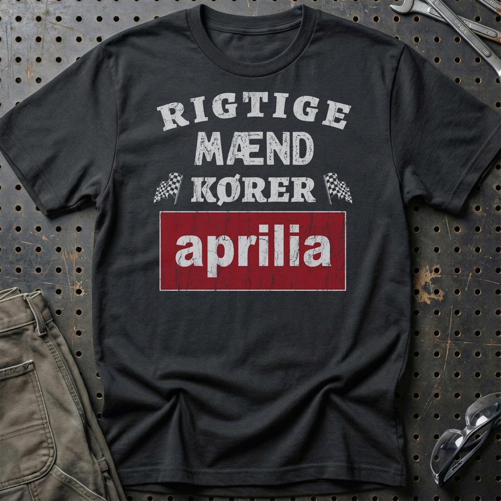Aprilia Rigtige Mænd Kører - Unisex T-Shirt , Bomuld-Beklædning-Aprilia-Sort-S-Garage Culture Shop- garage - man cave - merchandise