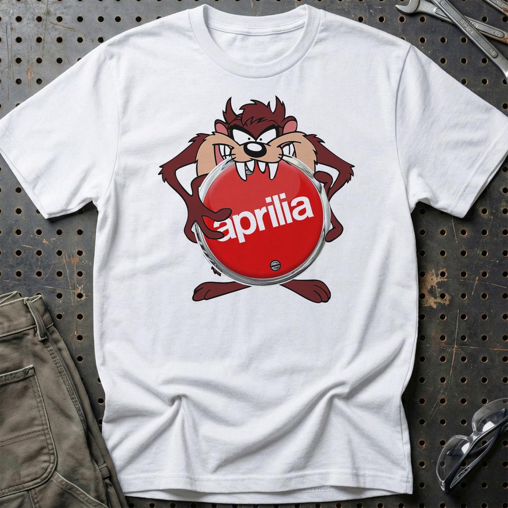 Aprilia TAZ Unisex T-Shirt , Bomuld-Beklædning-Aprilia-Hvid-S-Garage Culture Shop- garage - man cave - merchandise