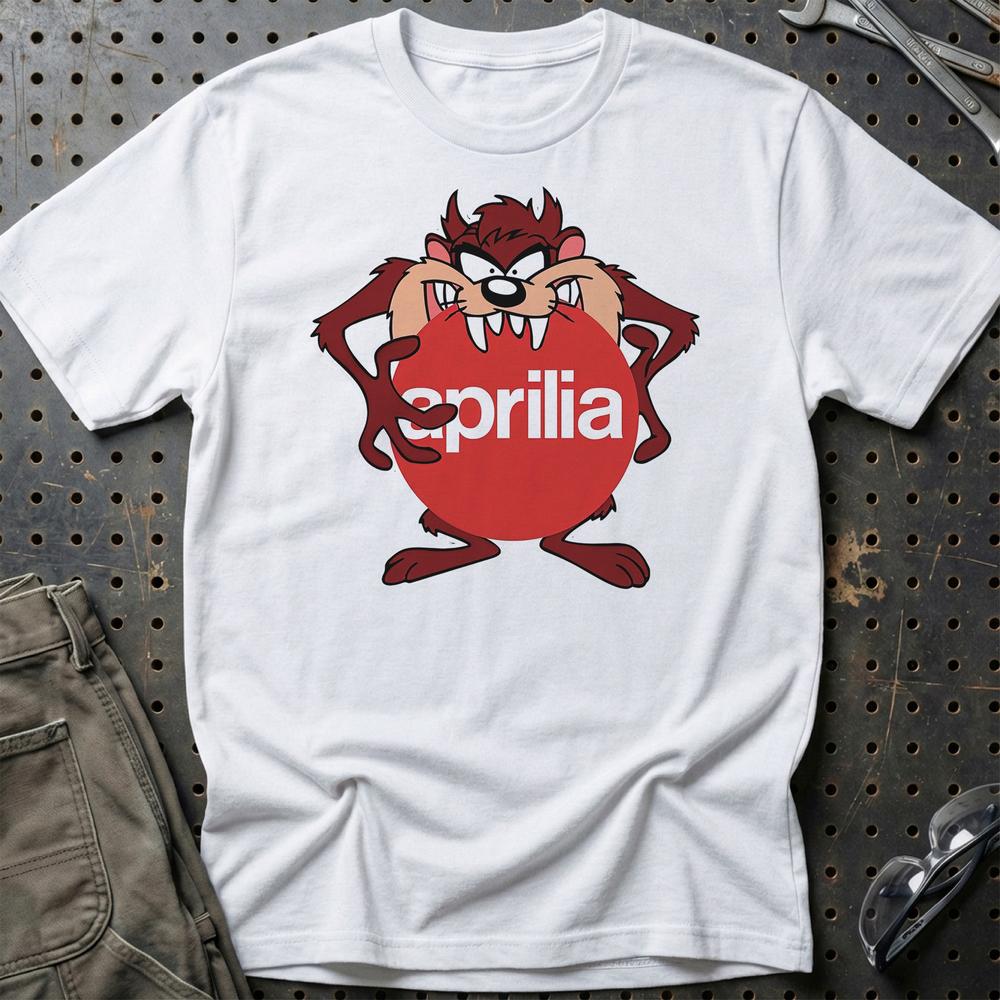 Aprilia TAZ Unisex T-Shirt , Bomuld-Beklædning-Aprilia-Hvid-S-Garage Culture Shop- garage - man cave - merchandise