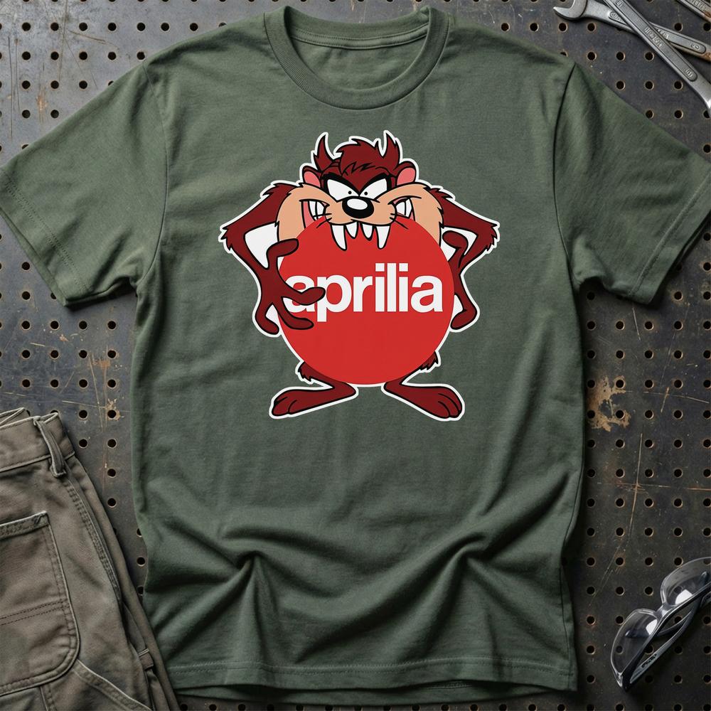 Aprilia TAZ Unisex T-Shirt , Bomuld-Beklædning-Aprilia-Grøn Militær-S-Garage Culture Shop- garage - man cave - merchandise