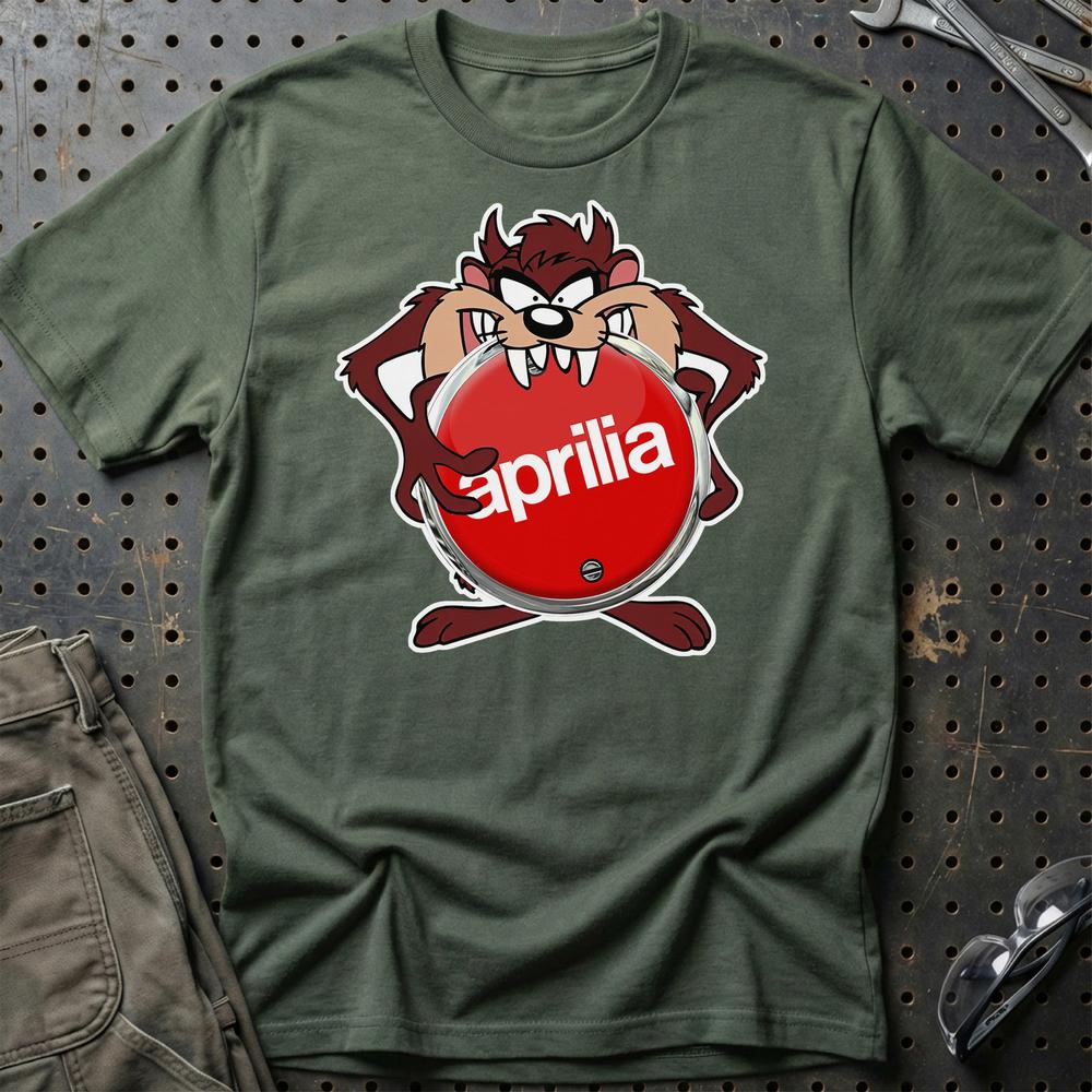Aprilia TAZ Unisex T-Shirt , Bomuld-Beklædning-Aprilia-Grøn Militær-S-Garage Culture Shop- garage - man cave - merchandise