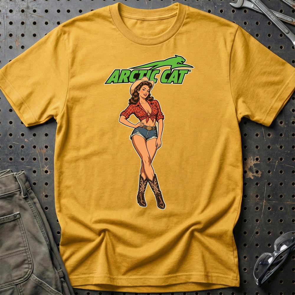 Arctic Cat Cowboy Pinup T-Shirt-Beklædning-Arctic Cat-Guld-S-Garage Culture Shop- garage - man cave - merchandise