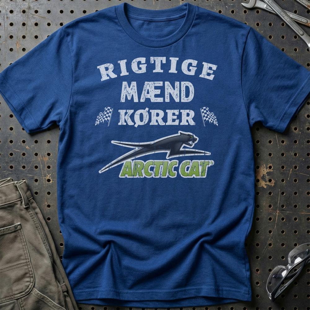 Arctic Cat Rigtige Mænd Kører - Unisex T-Shirt , Bomuld-Beklædning-Arctic Cat-Blå Royal-S-Garage Culture Shop- garage - man cave - merchandise