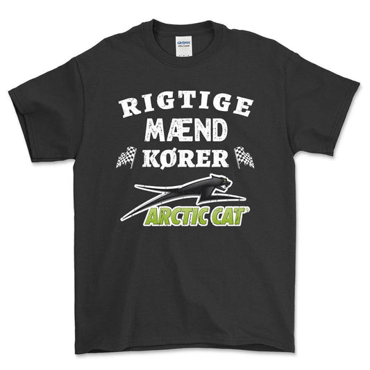 Arctic Cat Rigtige Mænd Kører - Unisex T-Shirt , Bomuld-Beklædning-Arctic Cat-Sort-S-Forside-Garage Culture Shop- garage - man cave - merchandise