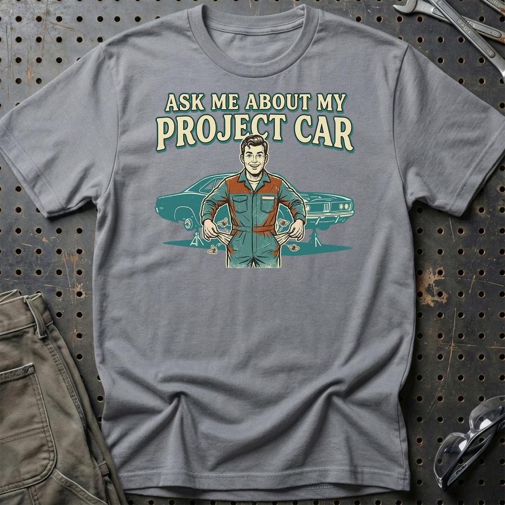 Ask Me About My Project Car - Unisex T-Shirt , Bomuld-Beklædning-Garage Culture-Grå Sport-S-Garage Culture Shop- garage - man cave - merchandise
