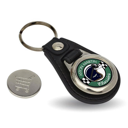 Aston Martin Classics - Nøglering med Indkøbsvognsmønt – Metal & Kunstlæder-Nøglering-Aston Martin-Garage Culture Shop- garage - man cave - merchandise