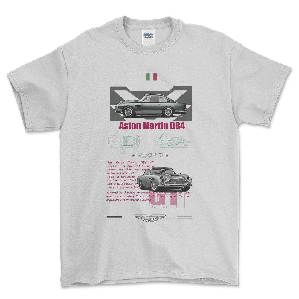 Aston Martin DB4 - Unisex T-Shirt , Bomuld-Beklædning-Aston Martin-Hvid-S-Forside-Garage Culture Shop- garage - man cave - merchandise