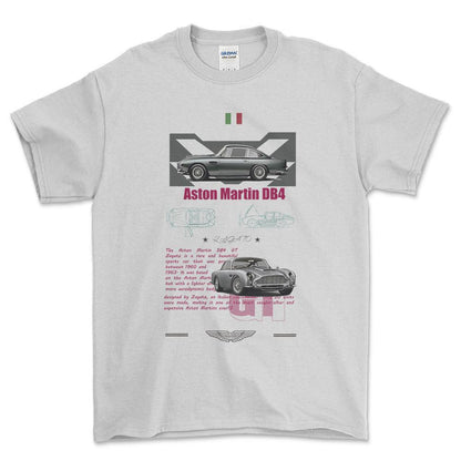 Aston Martin DB4 - Unisex T-Shirt , Bomuld-Beklædning-Aston Martin-Hvid-S-Forside-Garage Culture Shop- garage - man cave - merchandise