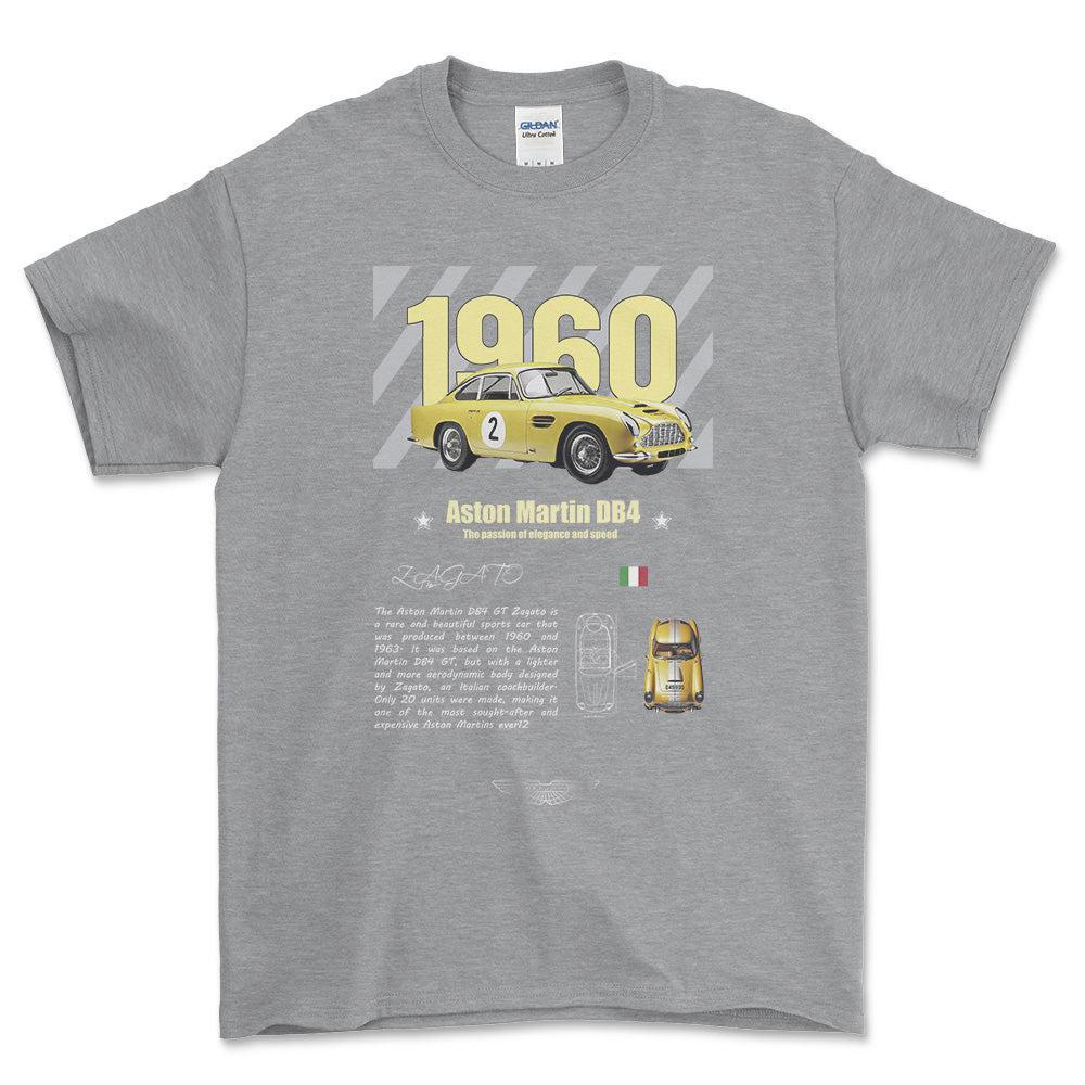 Aston Martin DB4 - Unisex T-Shirt , Bomuld-Beklædning-Aston Martin-Grå Sport-S-Forside-Garage Culture Shop- garage - man cave - merchandise