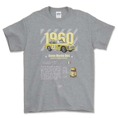 Aston Martin DB4 - Unisex T-Shirt , Bomuld-Beklædning-Aston Martin-Grå Sport-S-Forside-Garage Culture Shop- garage - man cave - merchandise
